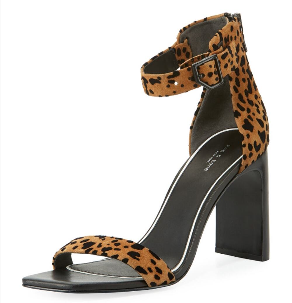 rag & bone Ellis Cheetah Print Animal Print Sandals Block Heel Heels sz 38.5